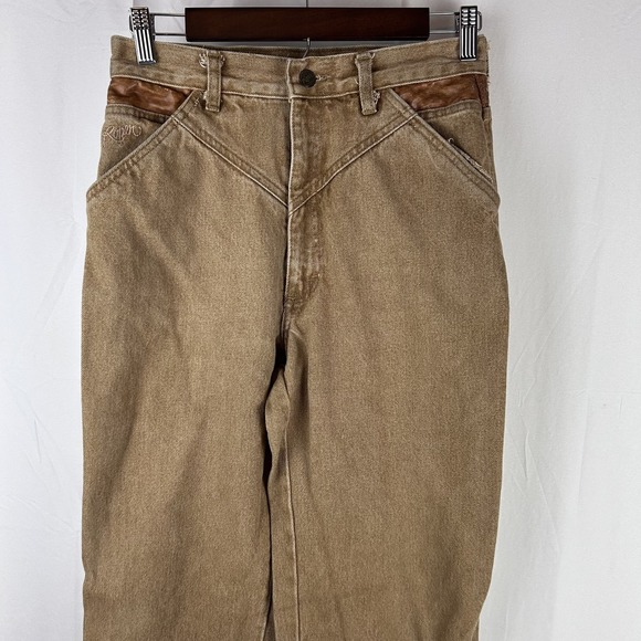 Vintage Roper Jeans‎ Mens 27x36 Brown Western Leather Trim High Rise Cowboy 90s - Picture 2 of 14